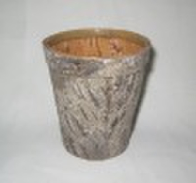 ROUND BIRCH BARK  WITH BORDER FLOWER PLANTER POT