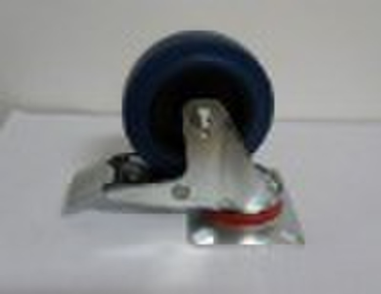 Blue elastic rubber swivel industrial caster with