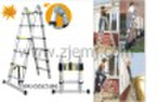 Multipurpose telescopic ladder with hinges