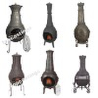 cast iron wood burning chiminea,outdoor fireplace,