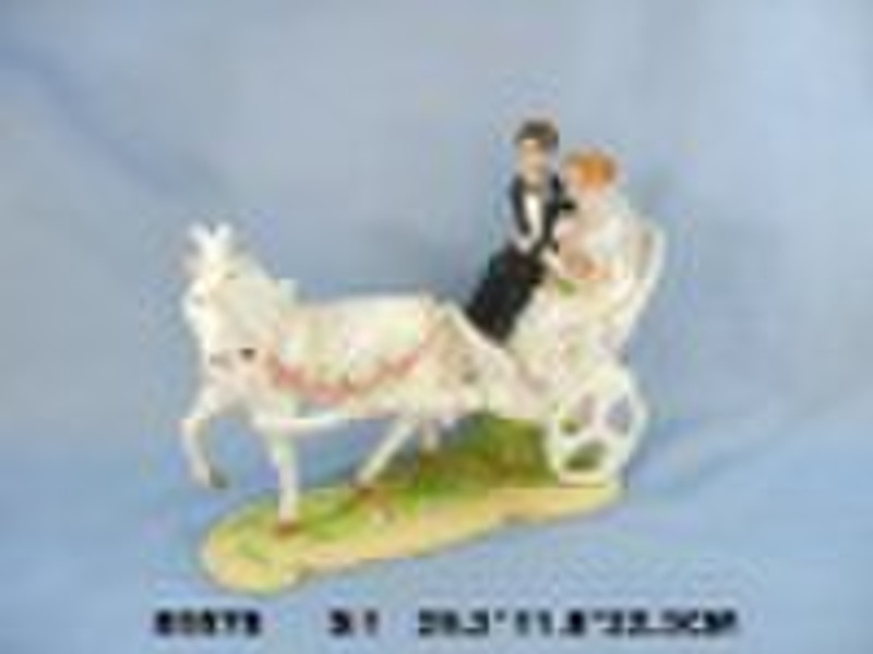 Polyresin wedding couples on carriage