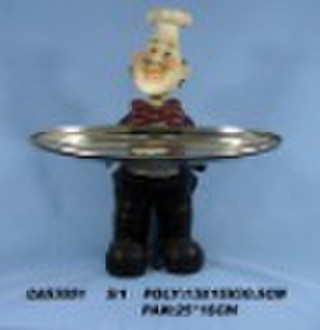 polyresin chef w/fruit dish