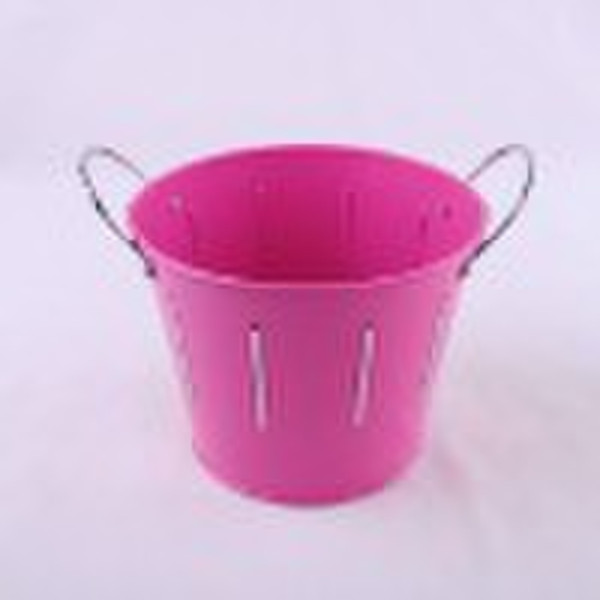 round coloured flower pot with two galvanized ears