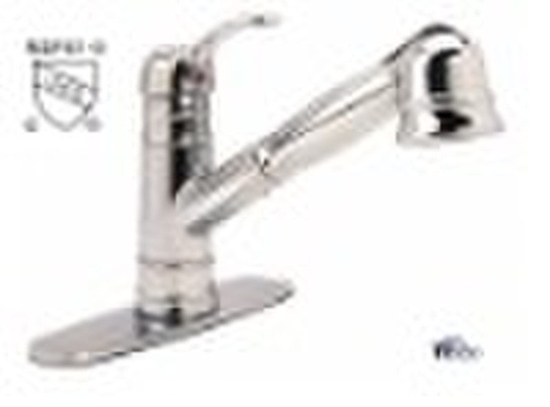 Single handle pull out kitchen faucet.