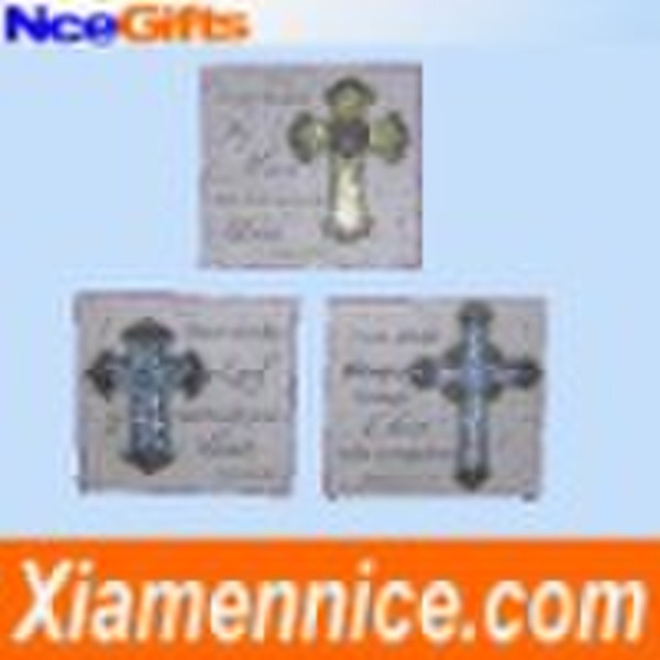 Christian cross plaque with bead