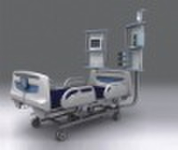 ICU bed with medical pendant arms and digital weig