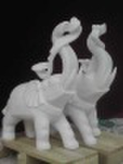 white marble hand carved animal statue of elephent
