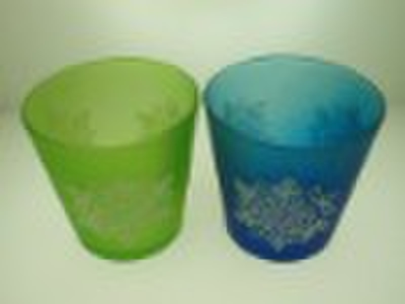 Glass candle holder flocking green/blue colors