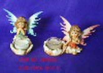 2 asst Wood angel child with candel