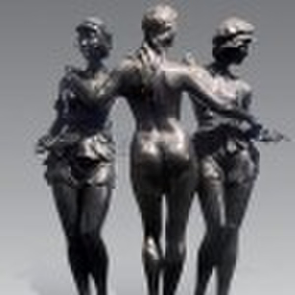 Three female warrior bronze carving