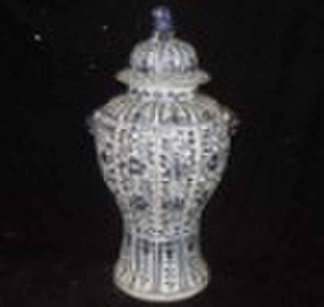 漂亮的蓝色和白色的陶瓷ROULEAU的花瓶