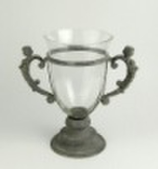 angel metal candle holder w/hurricane glass