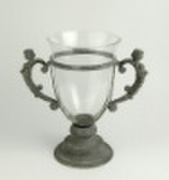 angel metal candle holder w/hurricane glass