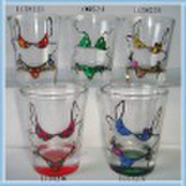 Clear shot glass with bikini glitter