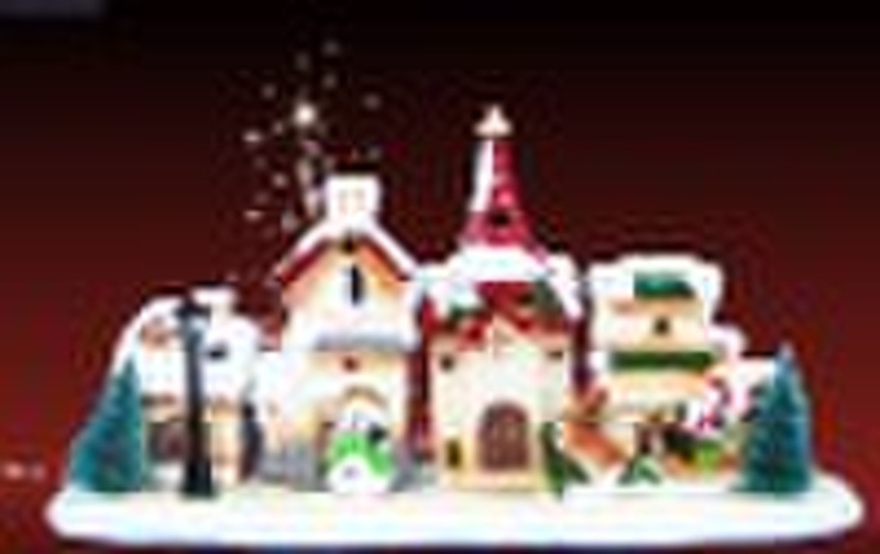 Ceramic Christmas House with LED Light Decoration