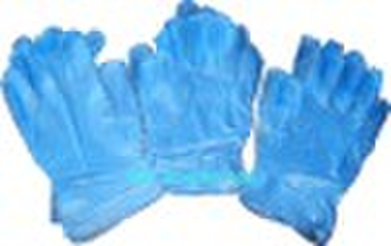 Blue vinyl gloves