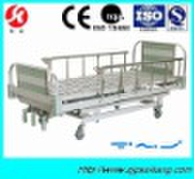 Hospital bed with steel frame of end board