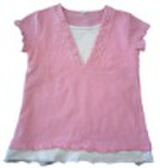 Fashion pink round neck 100% cotton girls short t-