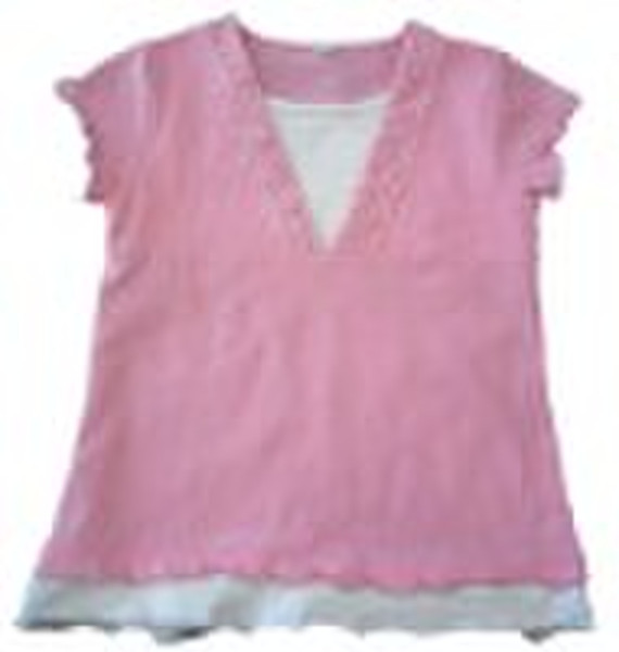 Fashion pink round neck 100% cotton girls short t-