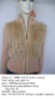 Ladies rabbit fur jacket with sweater sleeve,colla