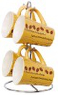 4PCS PROCELAIN MUG WITH STAND