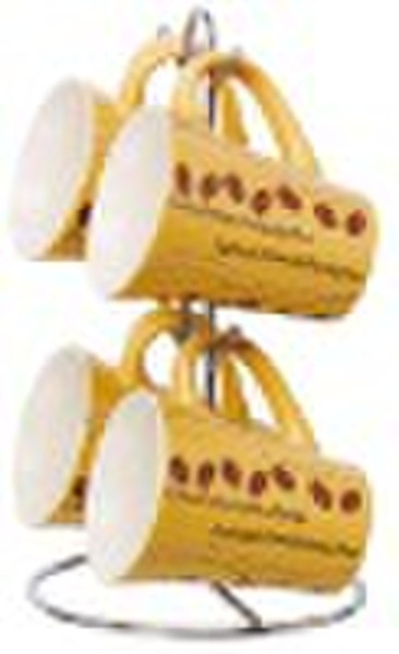 4PCS PROCELAIN MUG WITH STAND