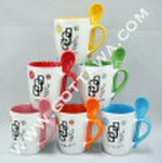 stoneware mug and spoon