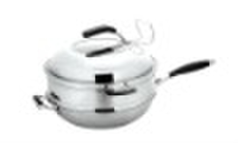 Tri-ply Nonstick Stainless Steel Wok with SS Handl