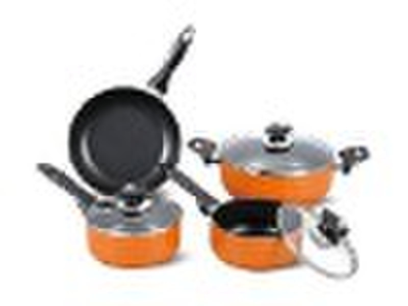 Aluminum cookware set with bakelite handle paintin