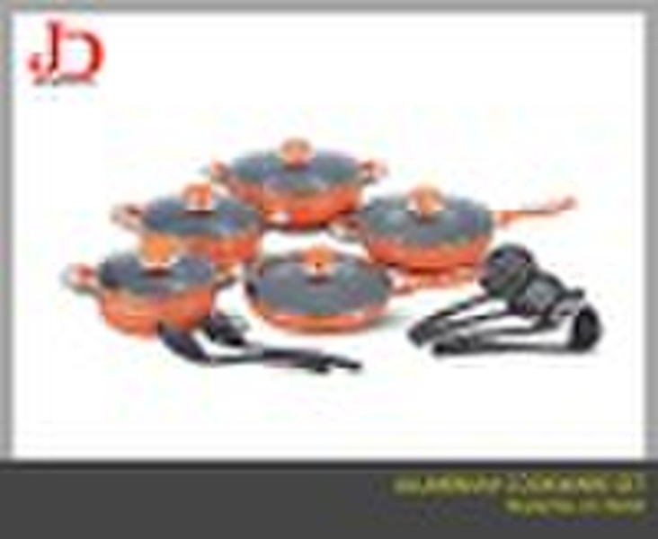 16pcs Aluminum non stick cookware set with handle