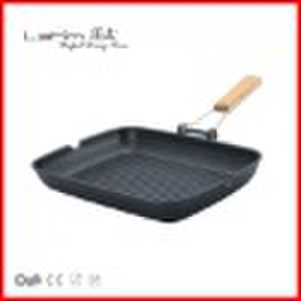 die-cast  aluminum non-stick grill pan  with foldi