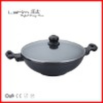 Aluminium-Druckguss Antihaft Chinese Wok mit zwei e