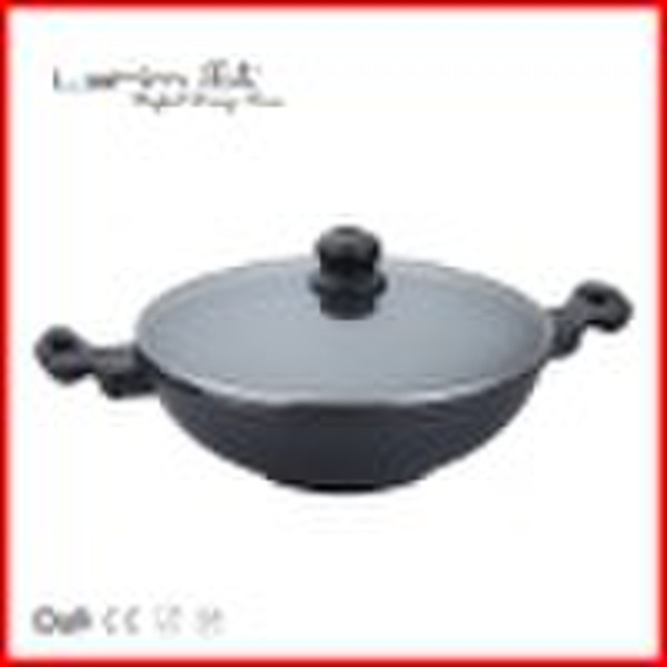 die-cast aluminum non-stick chinese wok with two e