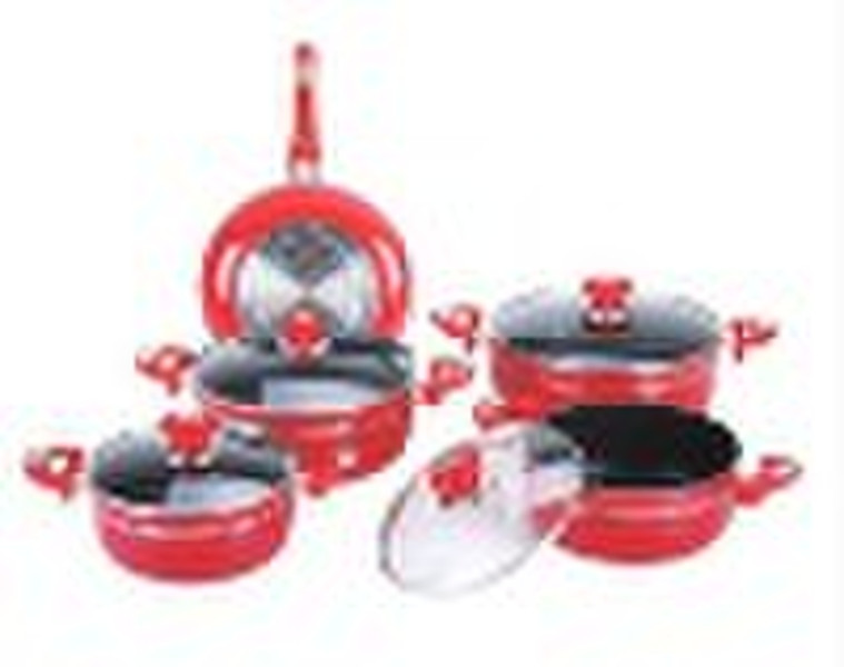 ceramic coating aluminum cookware set with red col