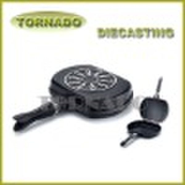 Die-casting aluminium double grill pan