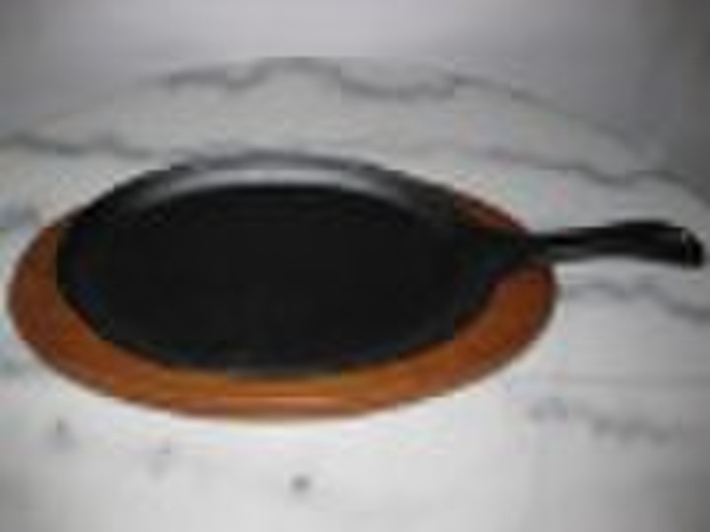 Cast Iron steak plate on Wood Base