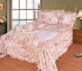 hand made flowe,bedding set,satin & organza fa