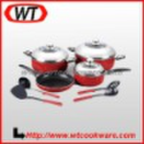 11 pcs aluminum non-stick cookware set with s/s li