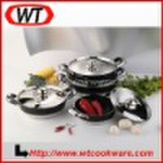 8pcs Half Polished Cookware Set with s/s lid