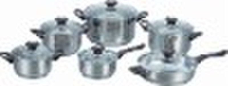 12pcs stainless steel cookware set(frypan, pot,cas