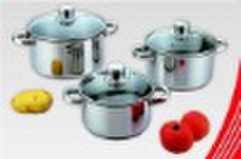 stainless steel cookware with colorful lid