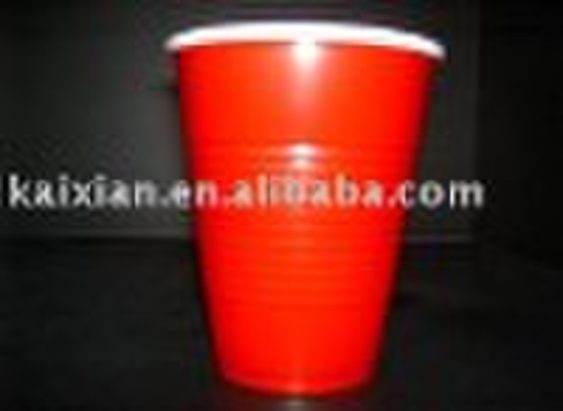 red and white plastic party cup, beer cup