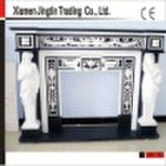 Beige marble fireplace