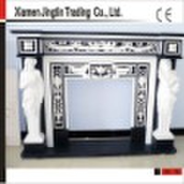 Beige marble fireplace