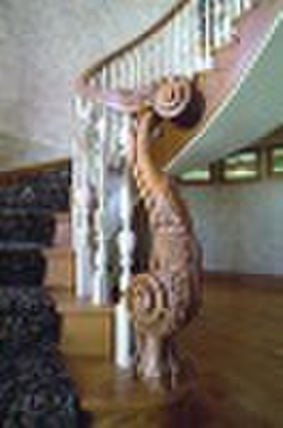 wooden stairs balustrade made by carved