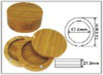 Round bamboo cosmetic case