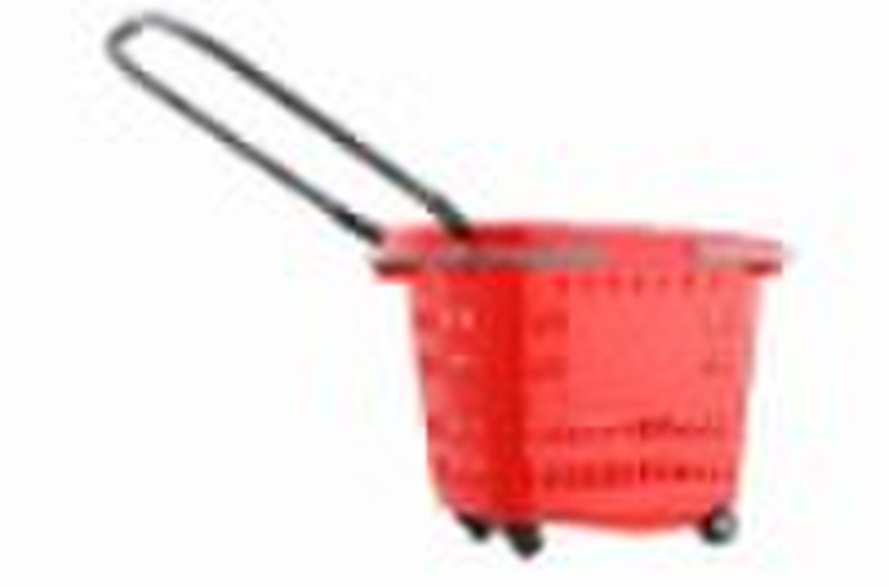 plastic basket with wheels/shopping rod plastic ba