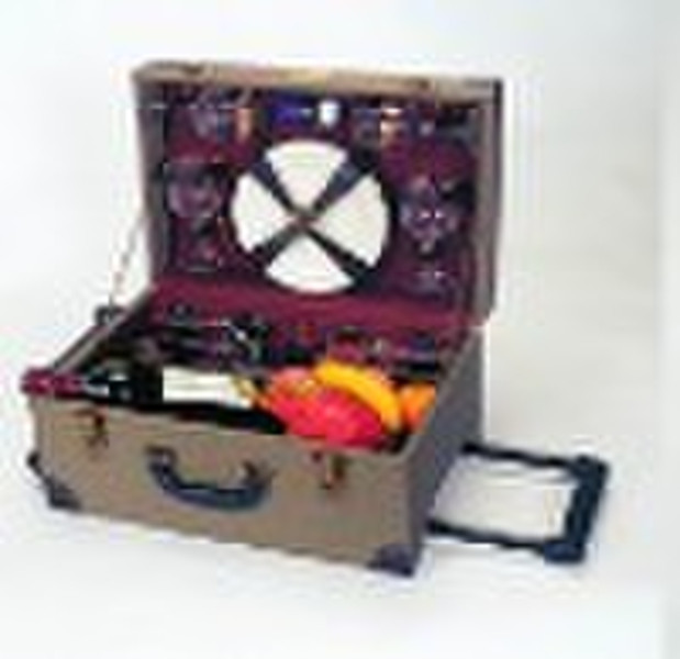 picnic basket/wooden picnic box with trolley, with