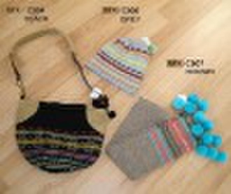 knitted bag and scarf and hat