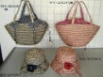 straw  bag and  hat
